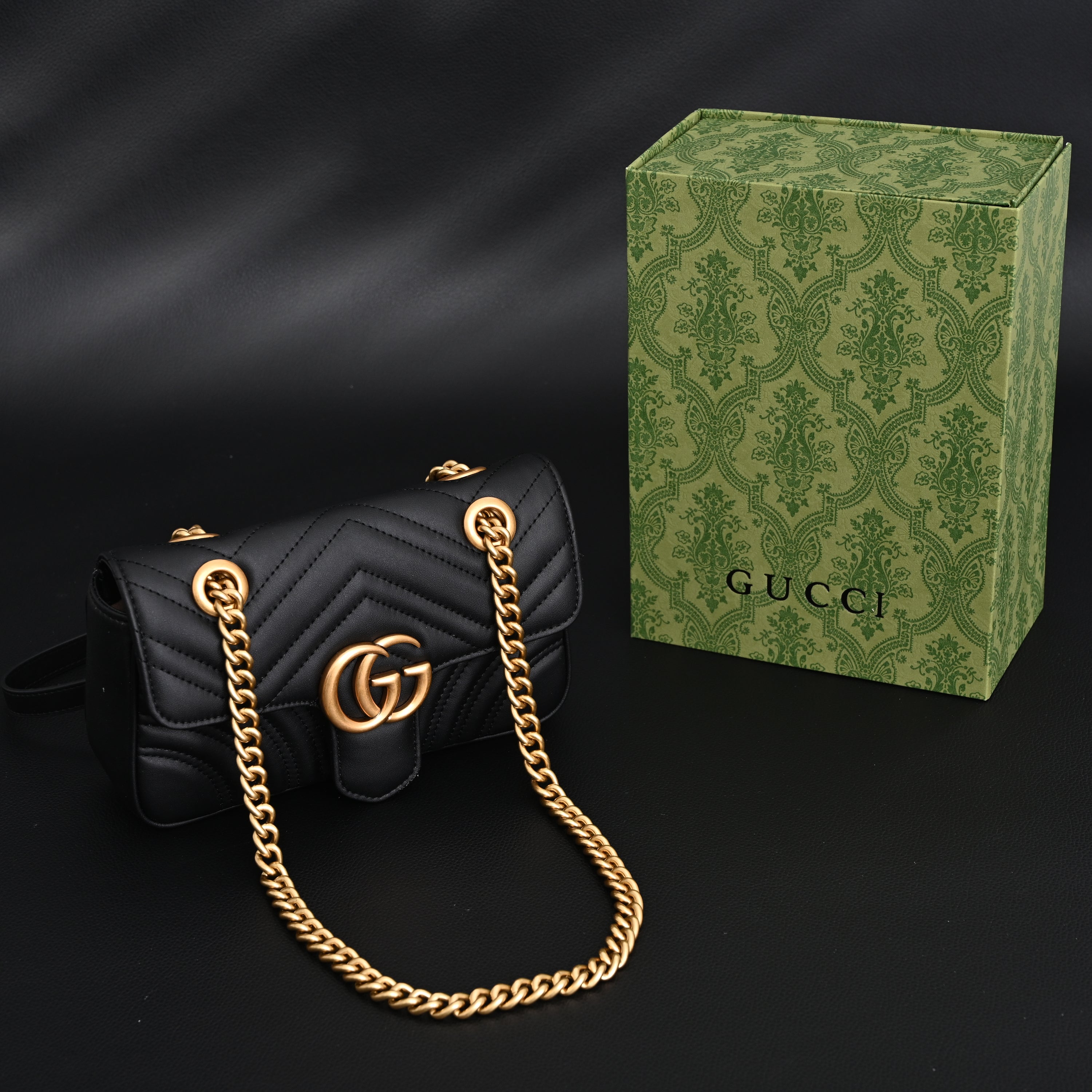 Gucci GG Marmont Small Matelassé Shoulder Bag – Black Leather with Gold Hardware